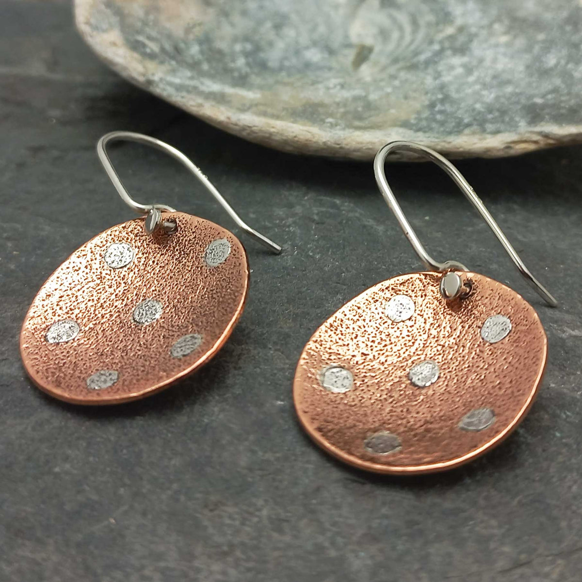 Dotty Copper & Silver Circle Earrings