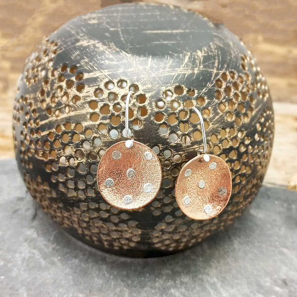 Unusual copper silver handcrafted earrings
