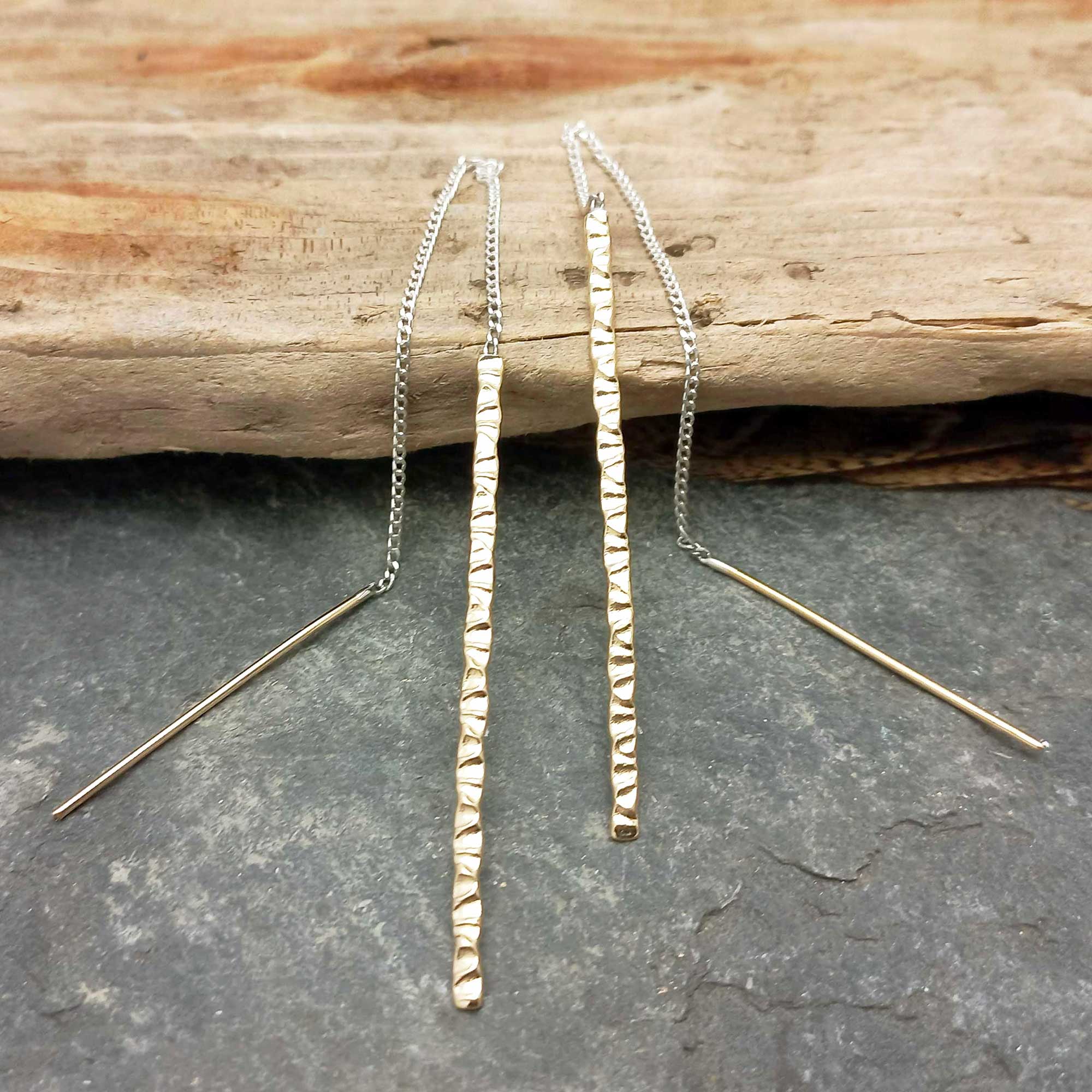 Gold coloured brass sterling silver threader earrings