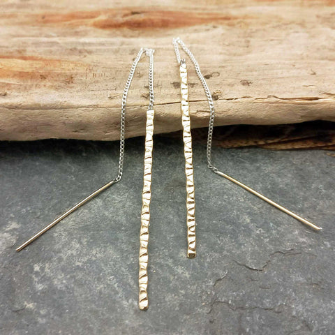 Gold coloured brass sterling silver threader earrings