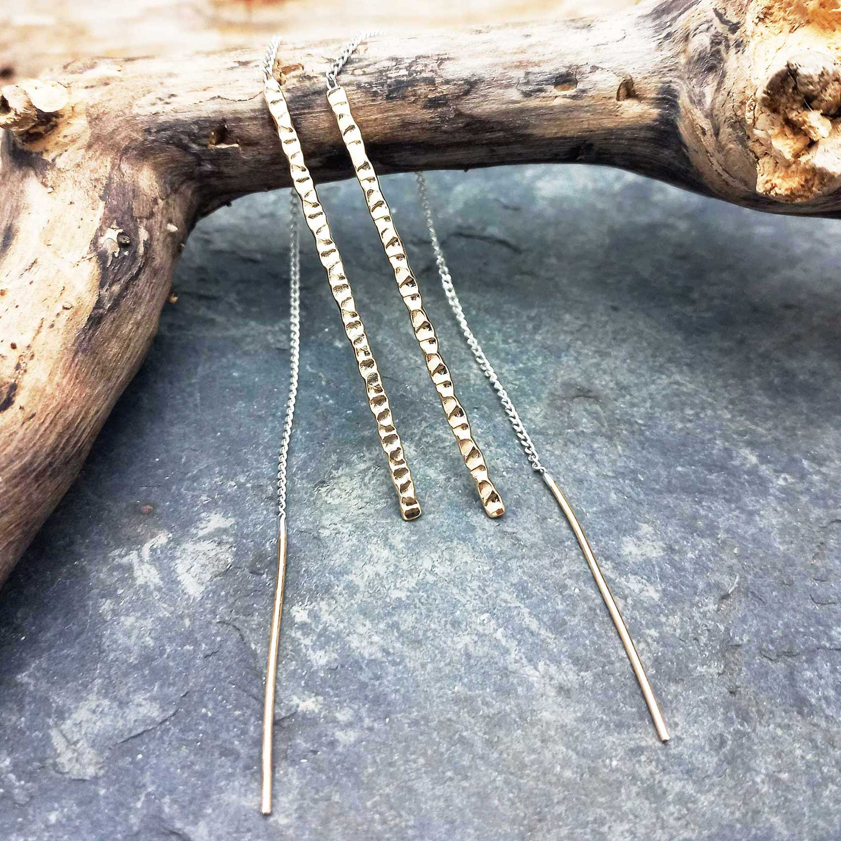 Sterling silver threader earring with brass bars
