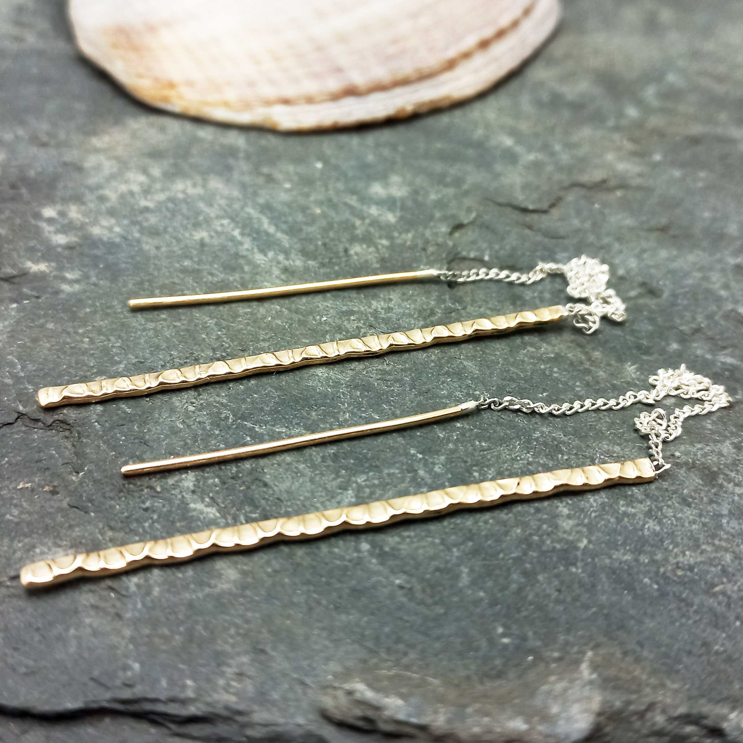 Handmade brass textured Threader earrings