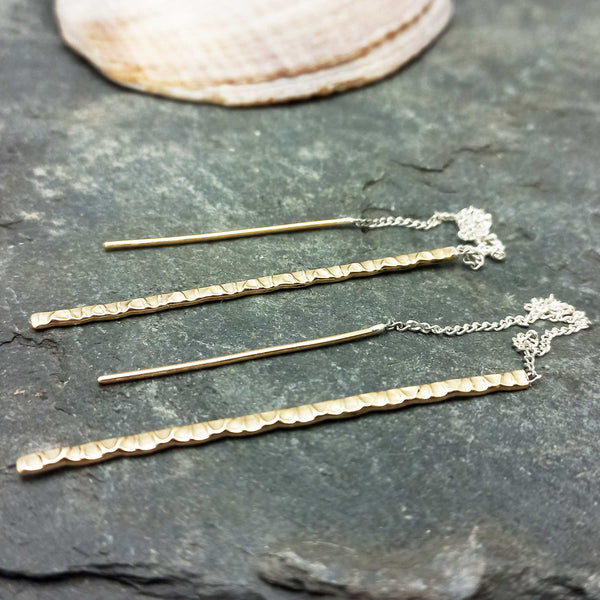 Handmade brass textured Threader earrings