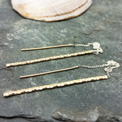Handmade brass textured Threader earrings