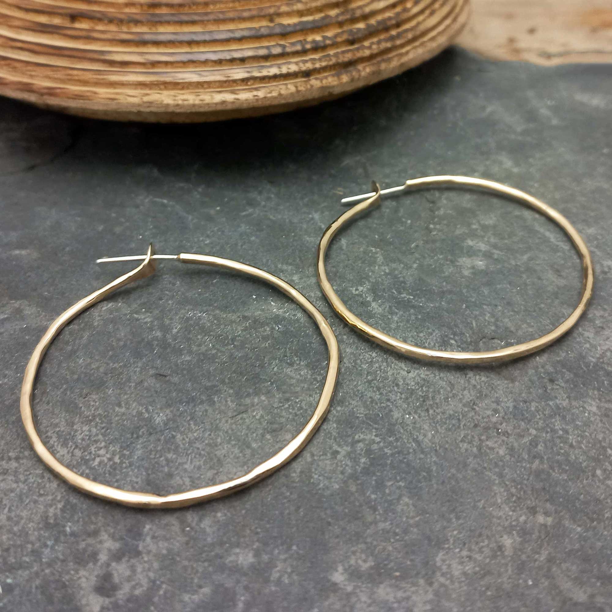 Brass hoop hammered earrings