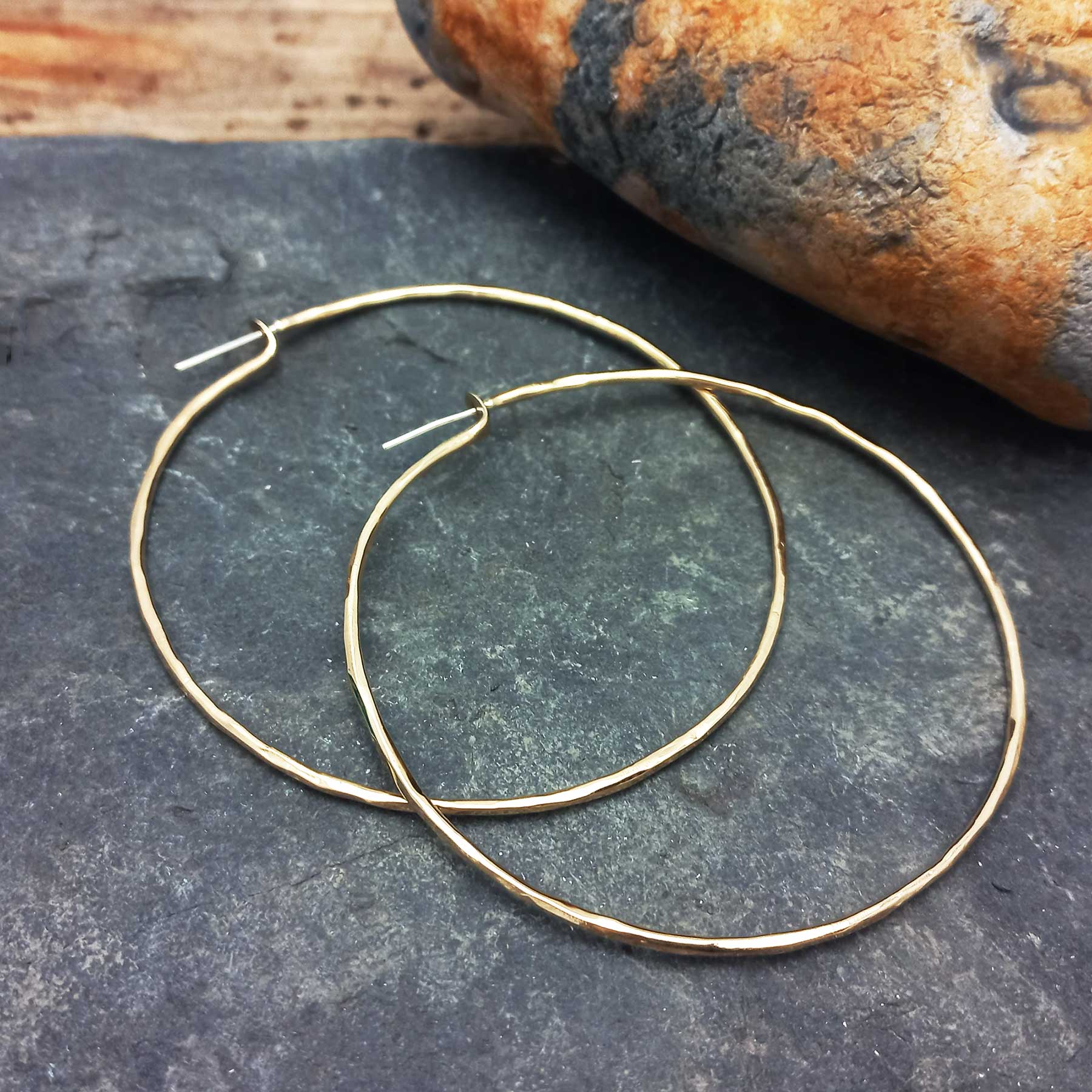 Large handmade brass hoop earrings