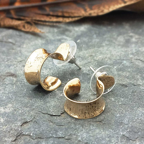 Handmade gold coloured hoop earrings