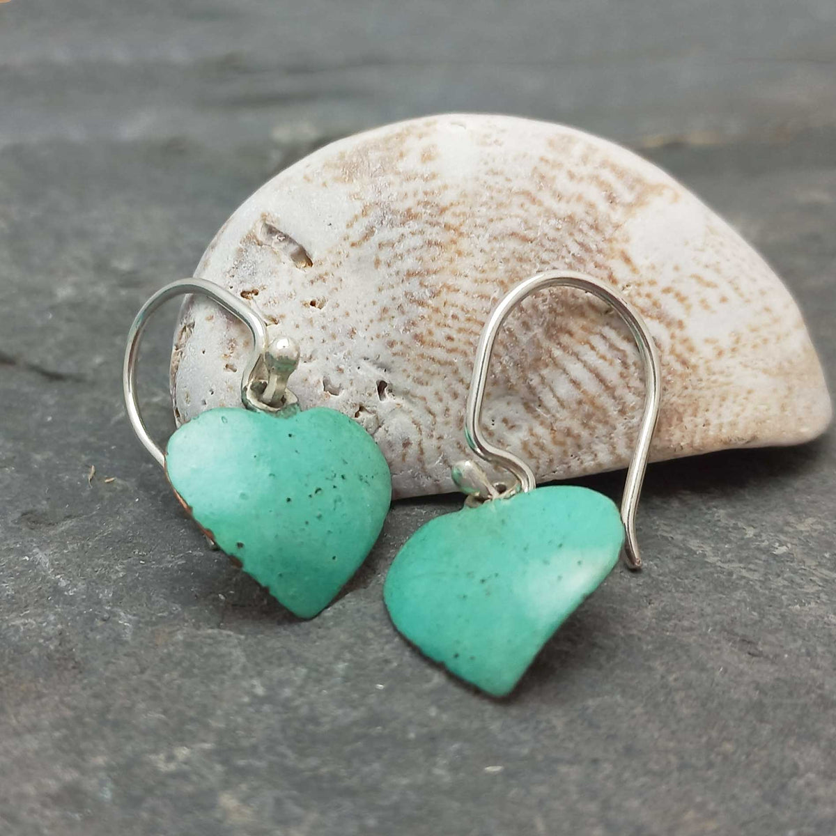 Patina copper sterling silver heart earrings