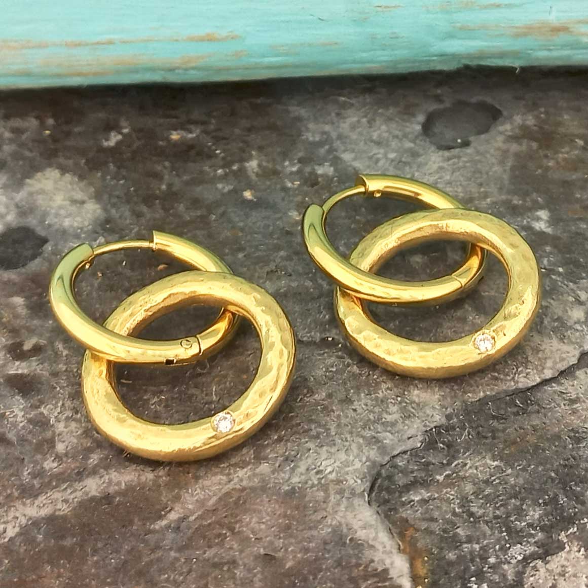 Handmade contemporary gold-plated earring hoops