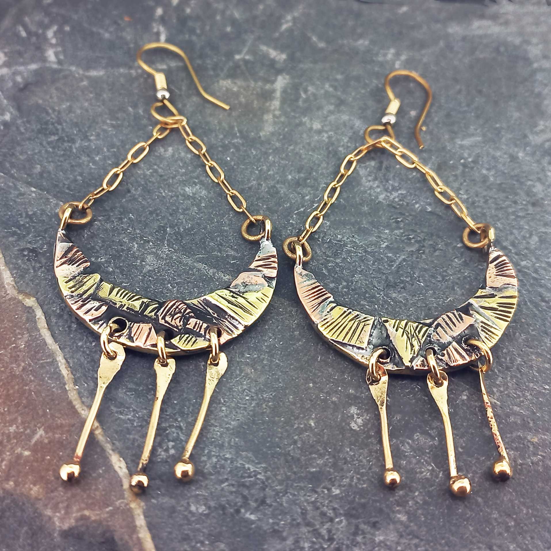 Brass & Copper Moonbeam Earrings (845) Secondary image