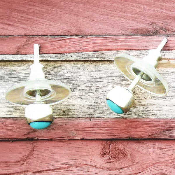 Small handmade silver studs with turquoise stone