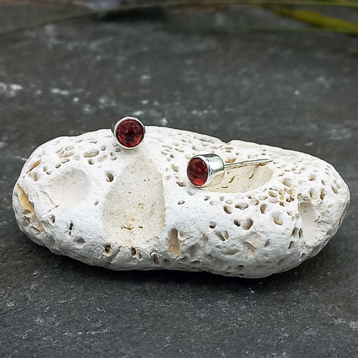 Sterling silver garnet handmade studs