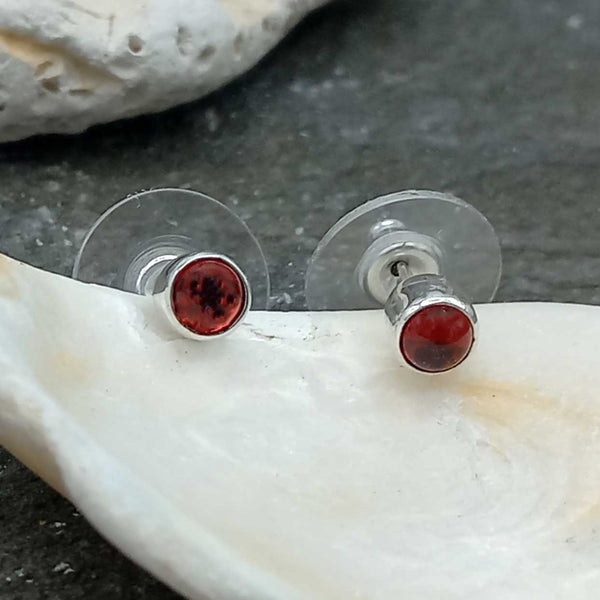 Red garnet birthstone studs