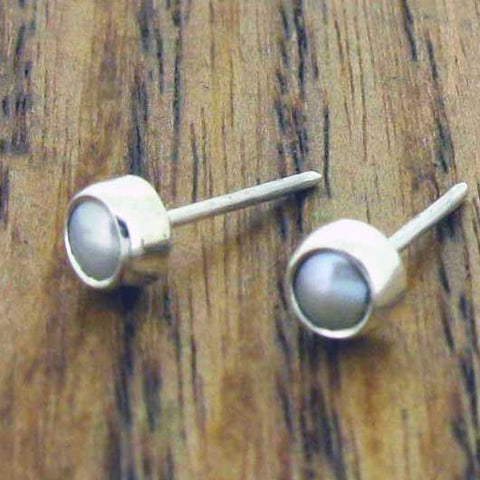 Silvery Grey Pearl Silver Stud Earrings