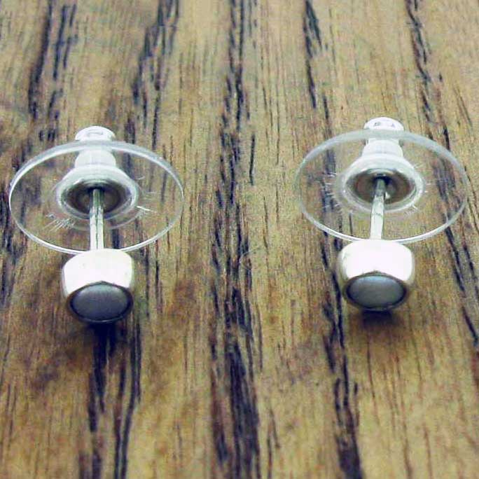 Handmade silver grey pearl studs Main image