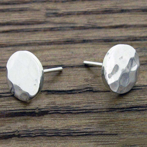 Hammered Circle Silver Stud Earrings 