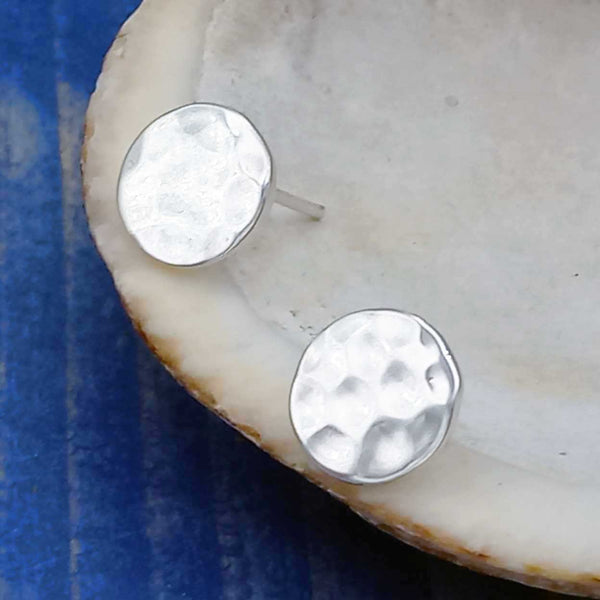 Handmade hammered circle stud earrings
