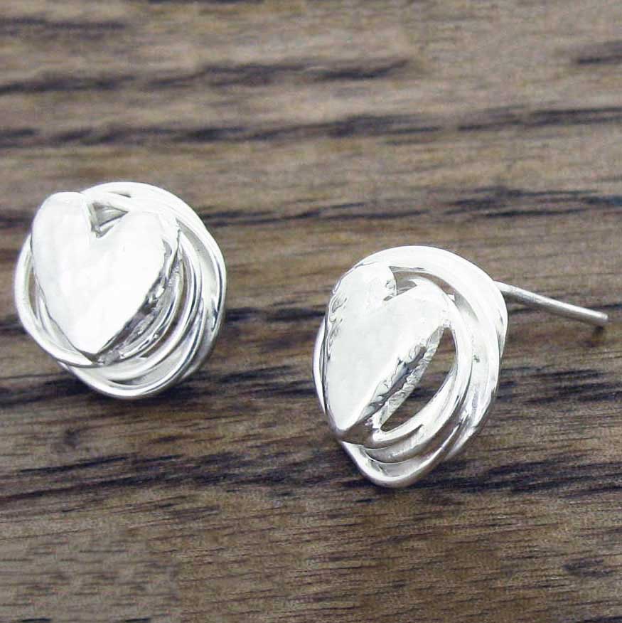 Handmade Hammered Heart Studs