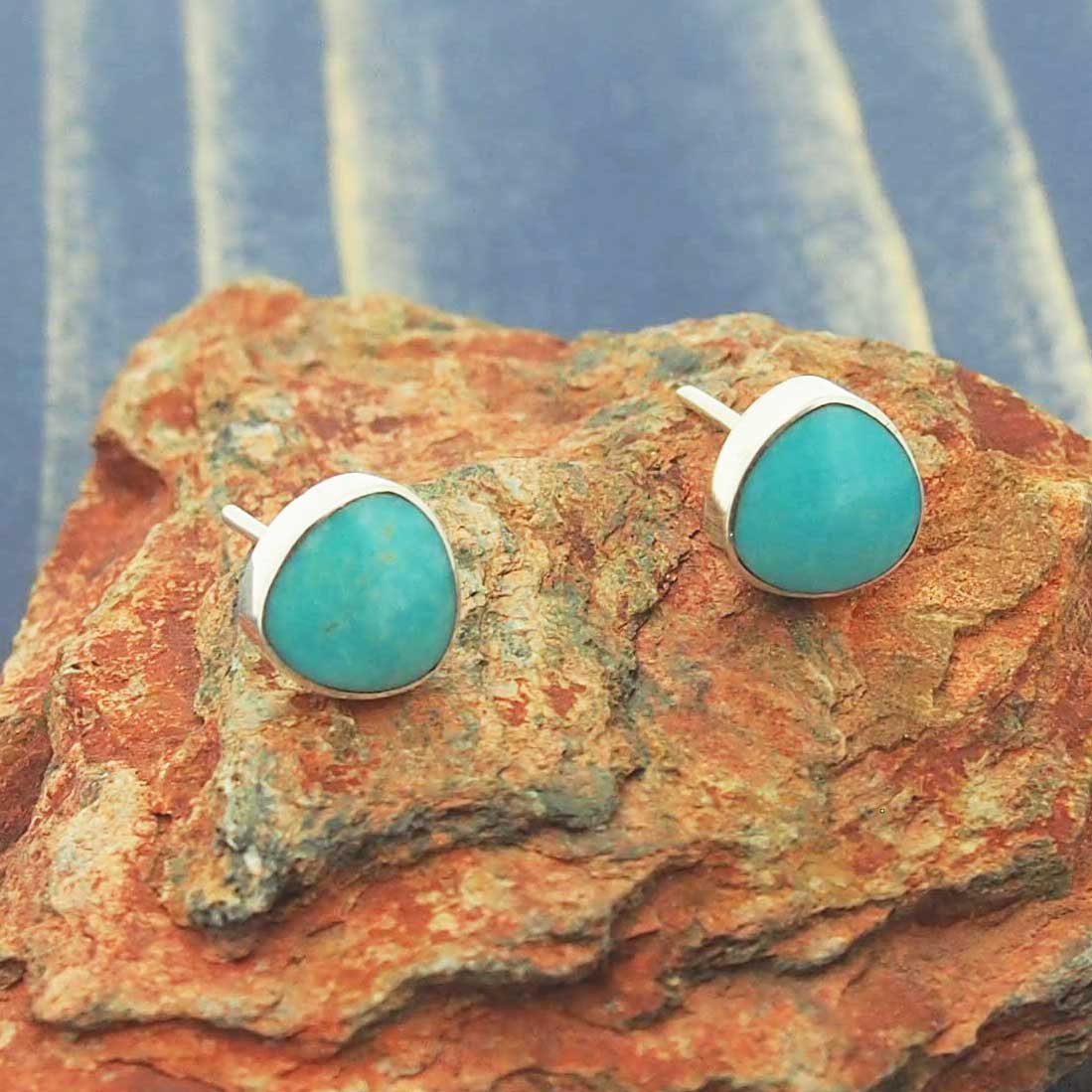 Turquoise Triangular Silver Stud Earrings
