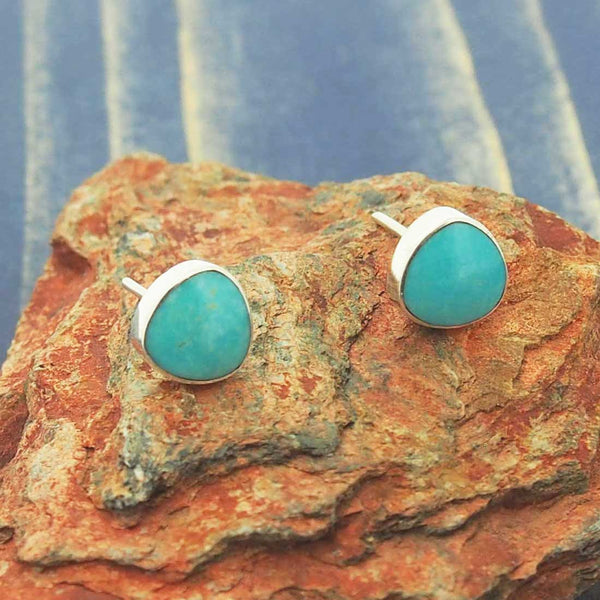 Turquoise Triangular Silver Stud Earrings