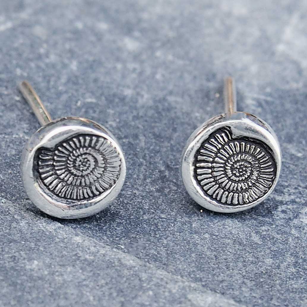 Handmade Ammonite fossil stud earrings