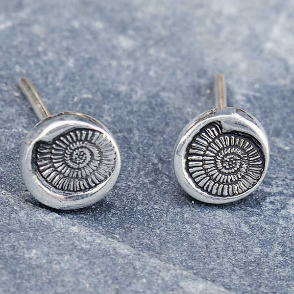 Handmade Ammonite fossil stud earrings