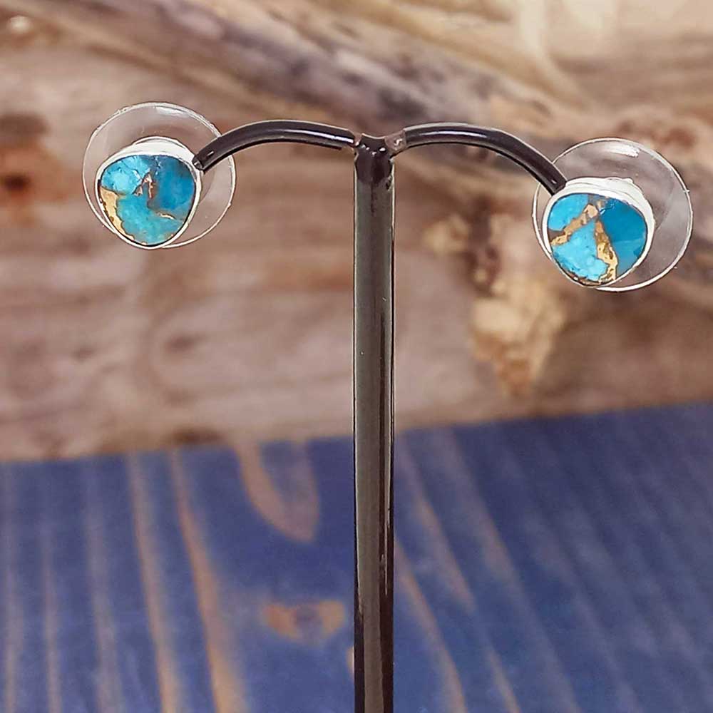 Turquoise Bronze Triangular Silver Stud Earrings (105) Secondary image