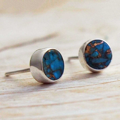 Handmade Turquoise Bronze Stud Earrings