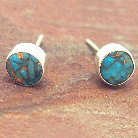 Turquoise Bronze Silver Stud Earrings (106)