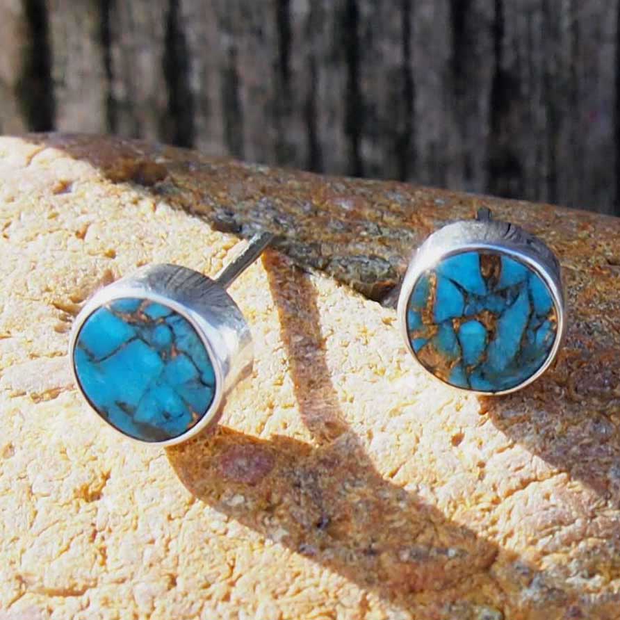 Turquoise Bronze Silver Stud Earrings Main image