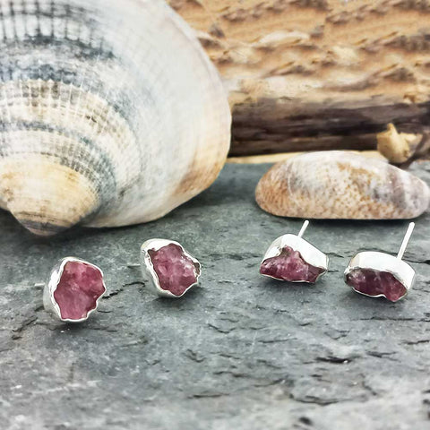 Different versions of rustic ruby stud earrings