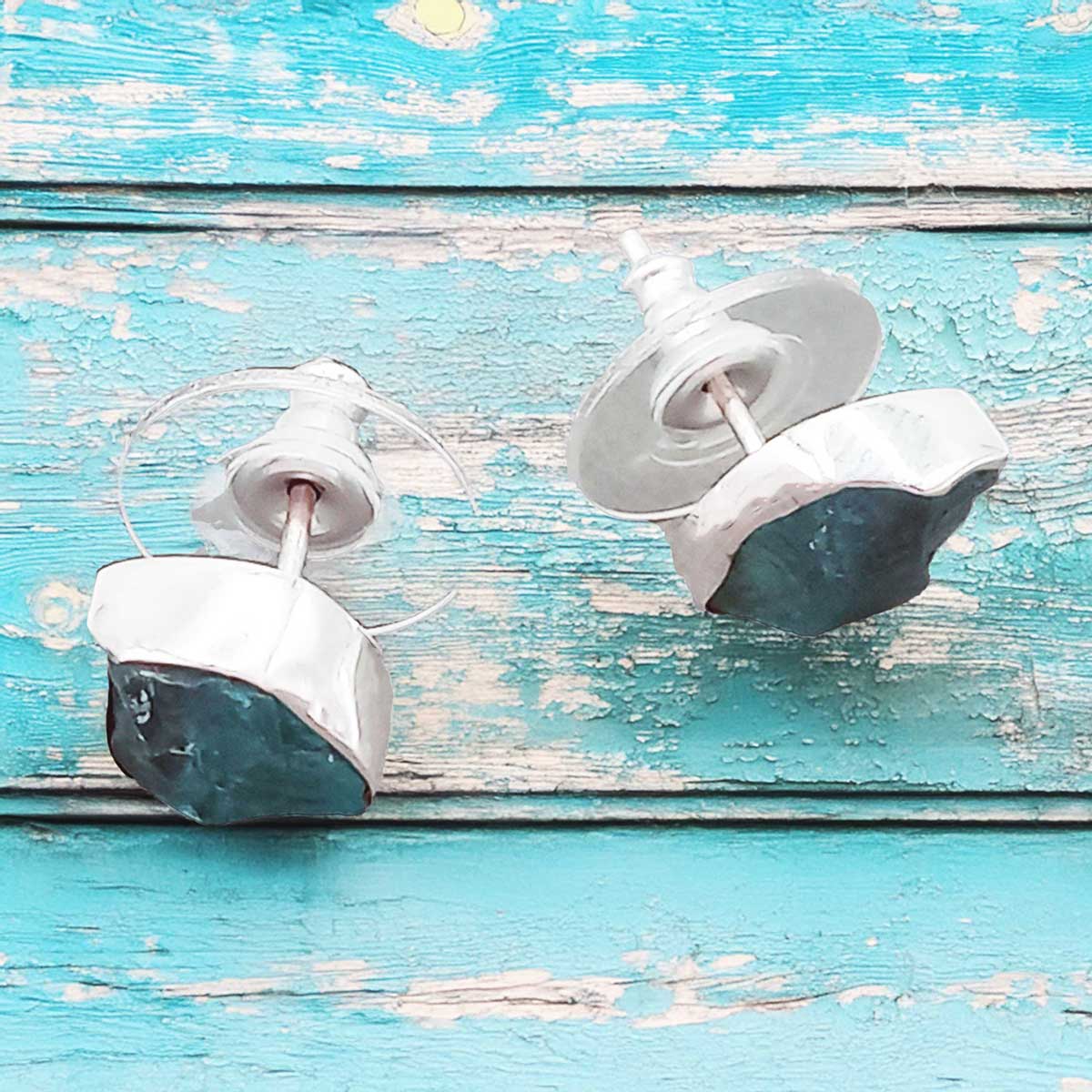 Rustic Apatite Silver Stud Earrings (110) Secondary image