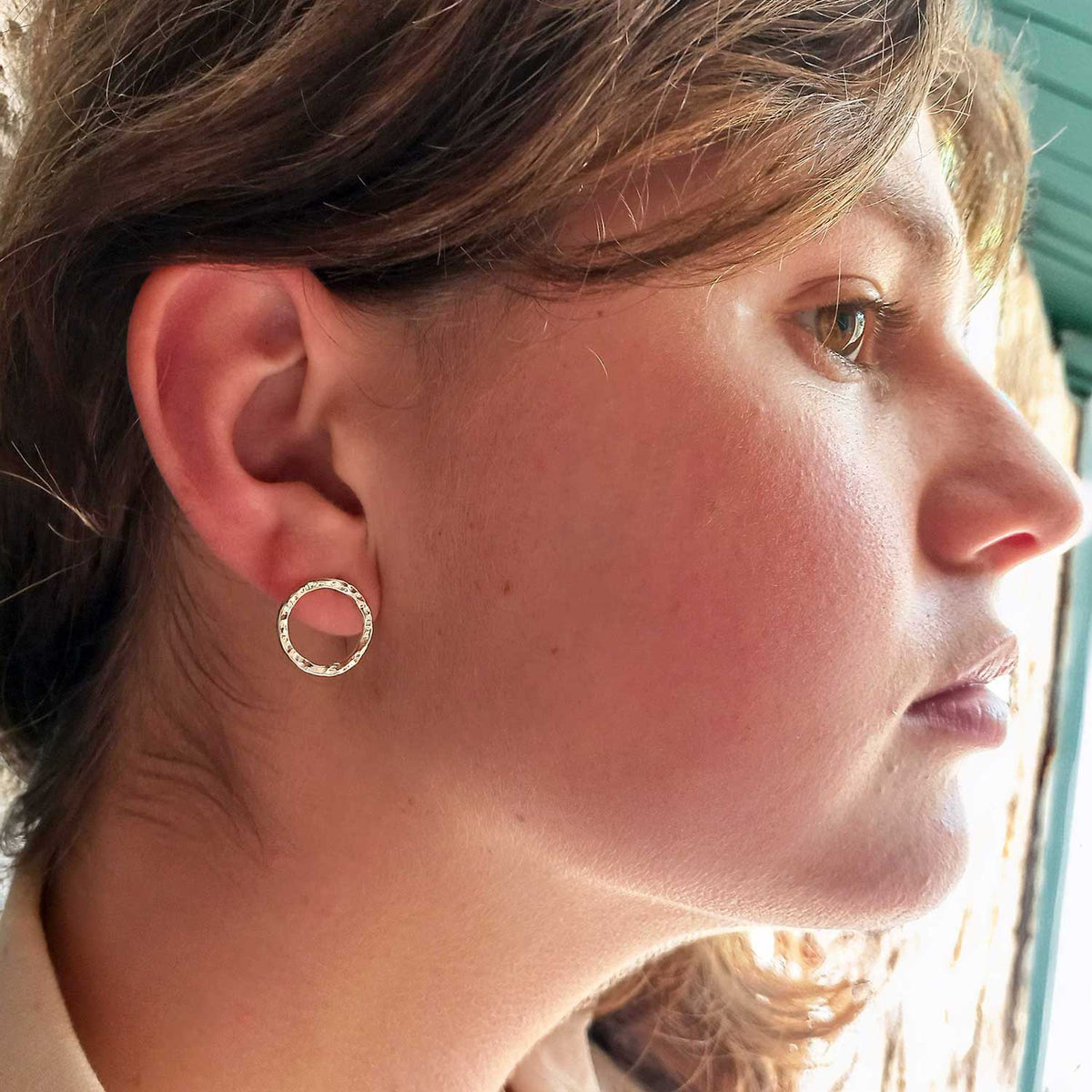 Sterling silver hammered circle earrings