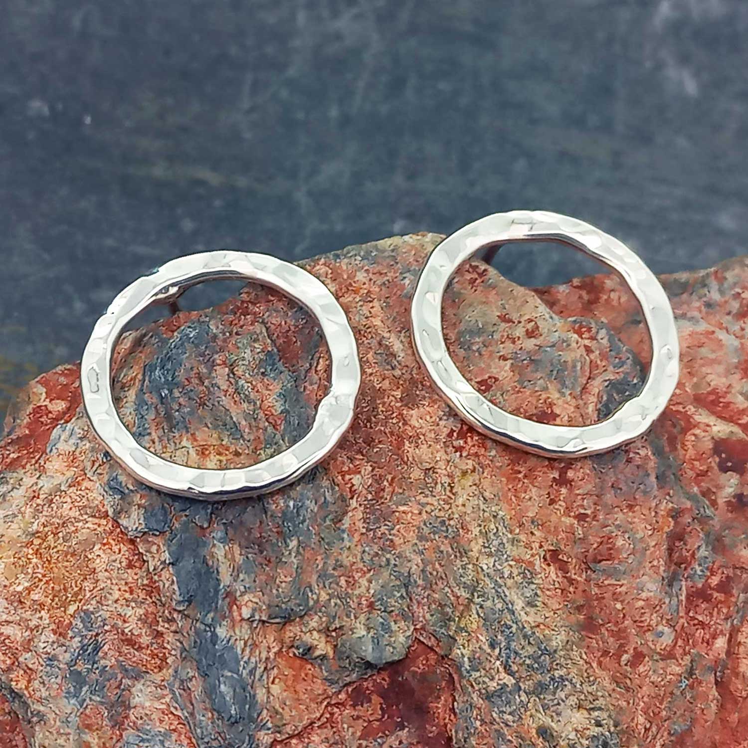Hammered Silver Circle Studs