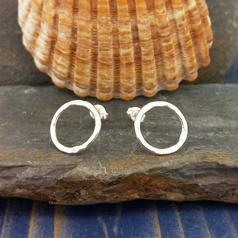Sterling silver handmade hammered circle studs