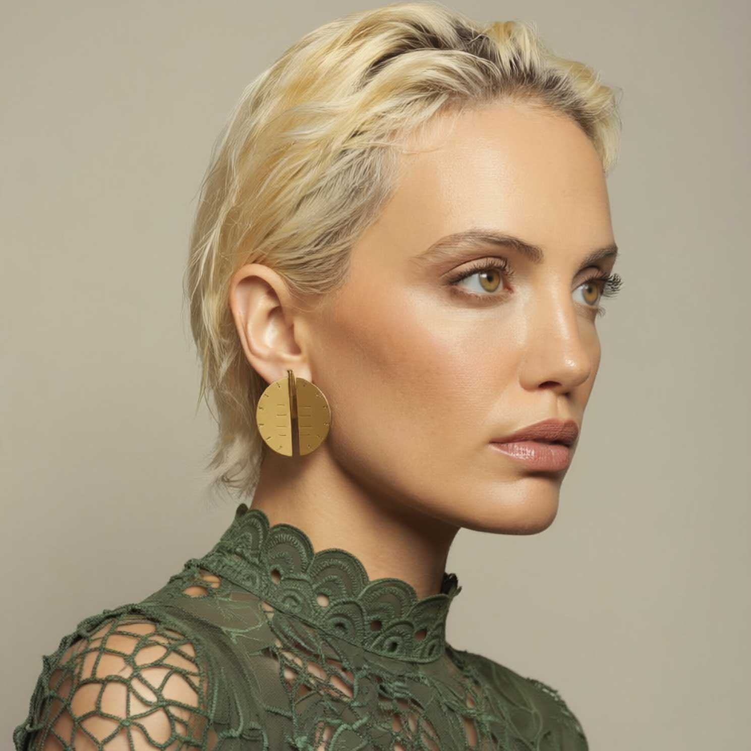 Statement sophisticated brass with sterling silver posts stud earrings