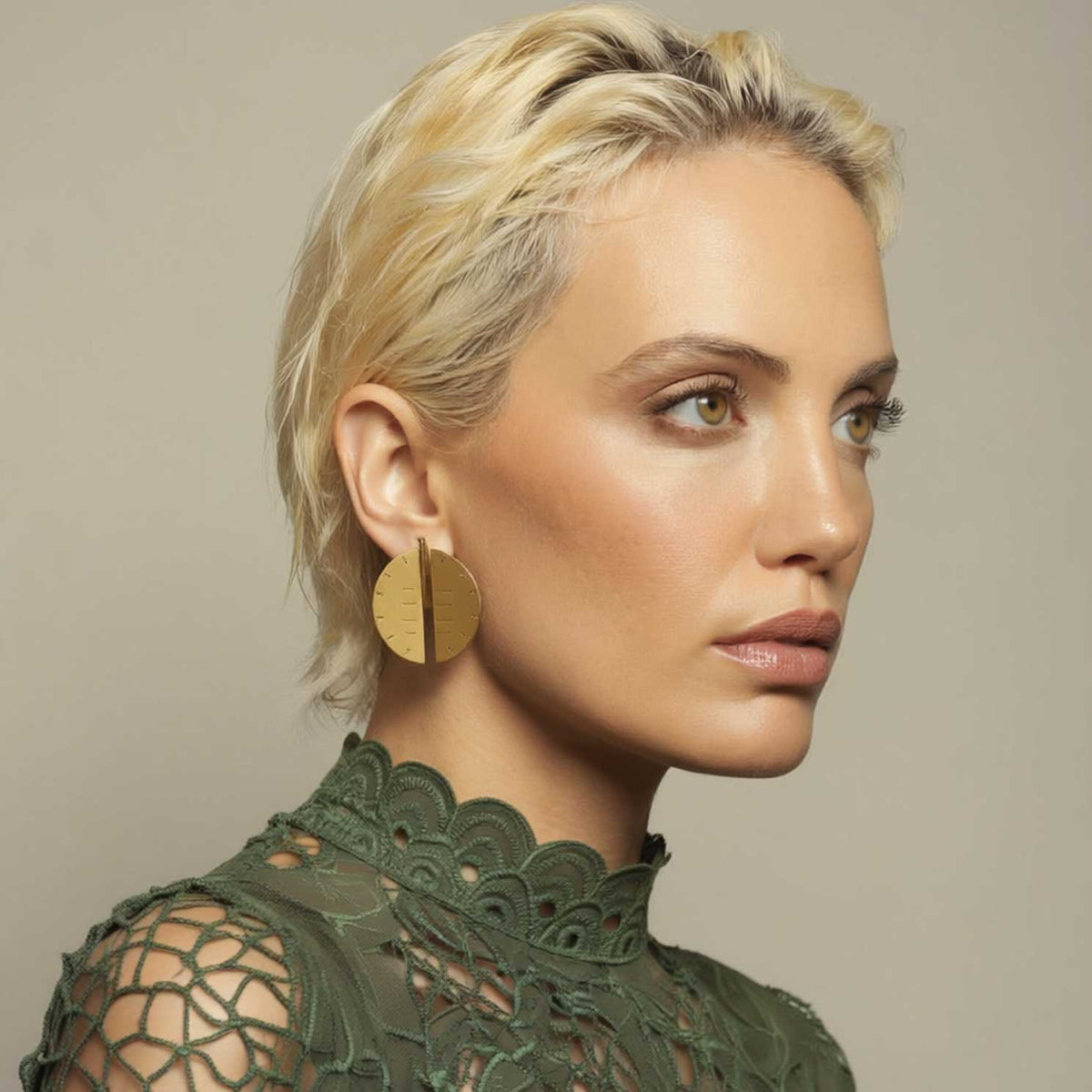 Statement sophisticated brass with sterling silver posts stud earrings