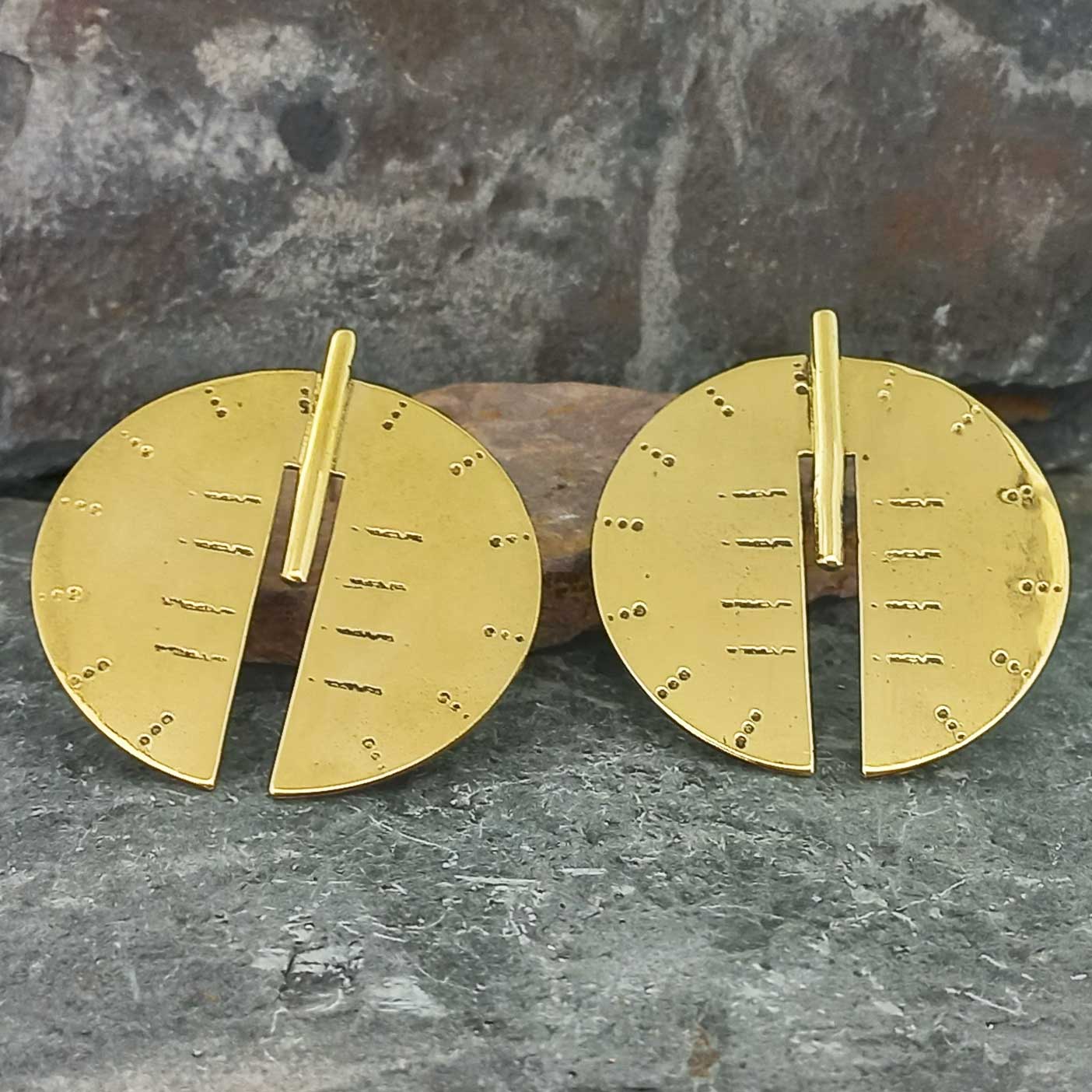Large golden brass with sterling silver post statement studs