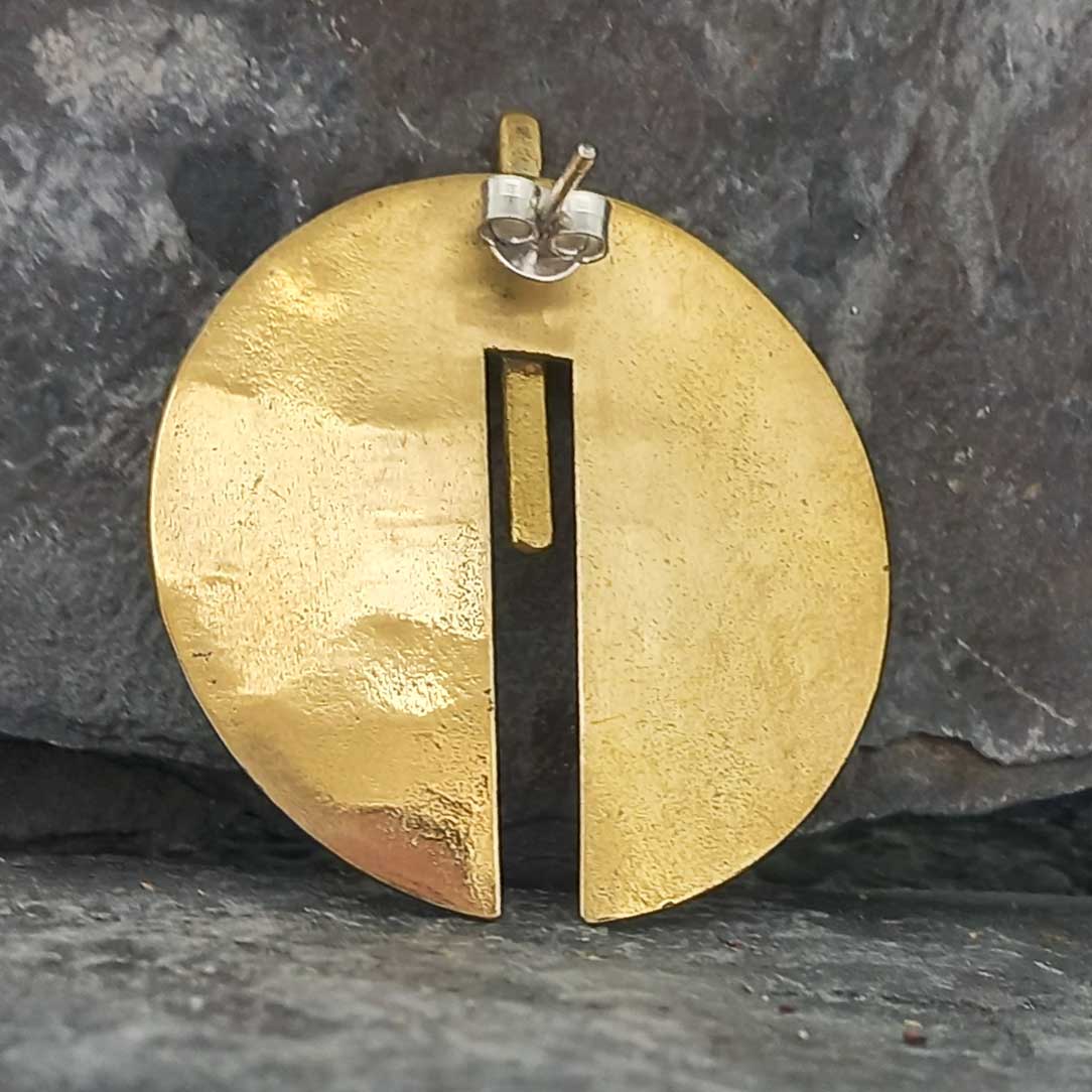 Back of brass earrings with sterling silver post