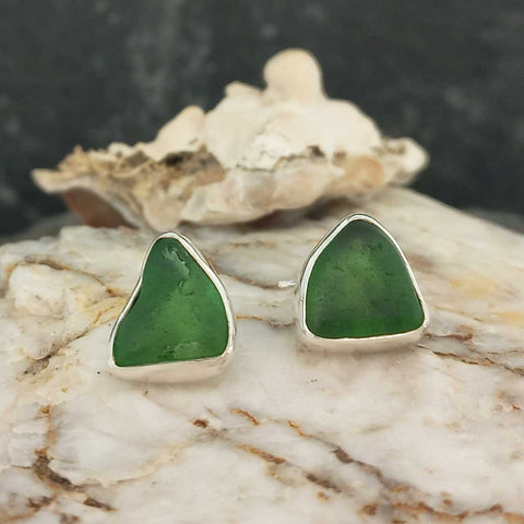 Sterling silver green sea glass studs