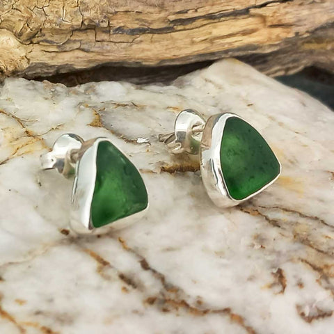 Recycled sea glass handmade stud earrings