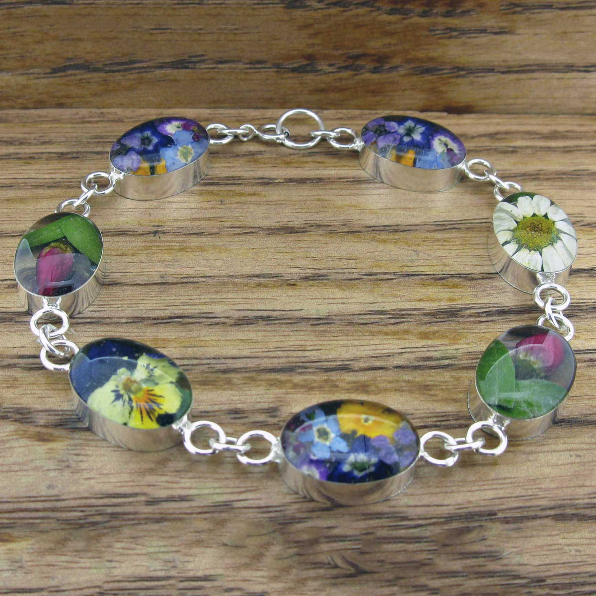 Oval Silver Flower Bracelet  Main image