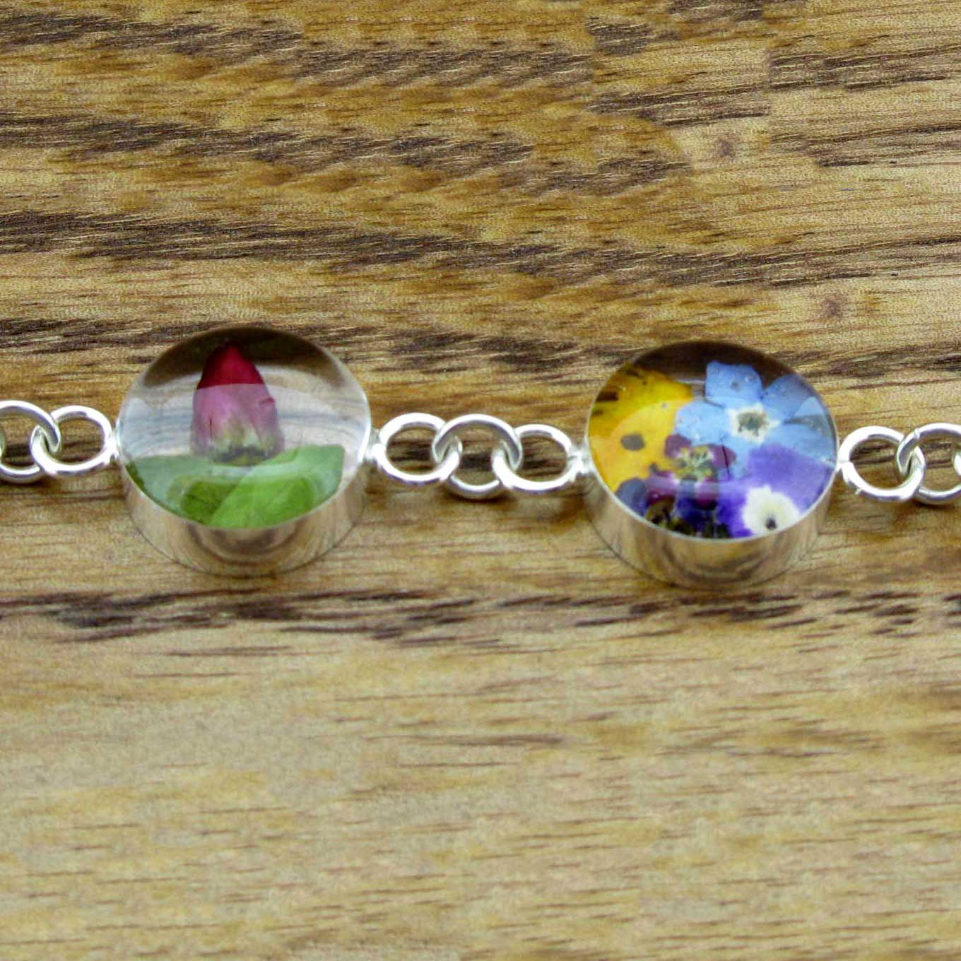 Real pressed flowers silver bracelet