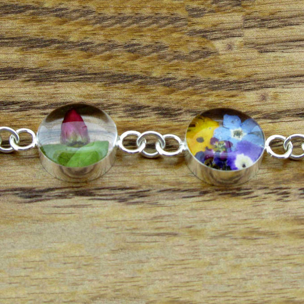 Real pressed flowers silver bracelet