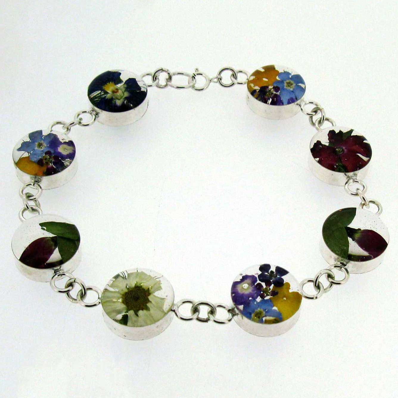 Circle flower handmade sterling silver bracelet