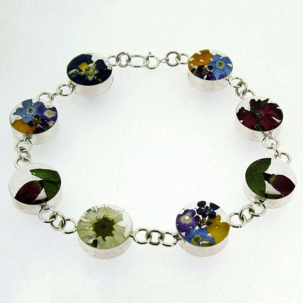 Circle flower handmade sterling silver bracelet