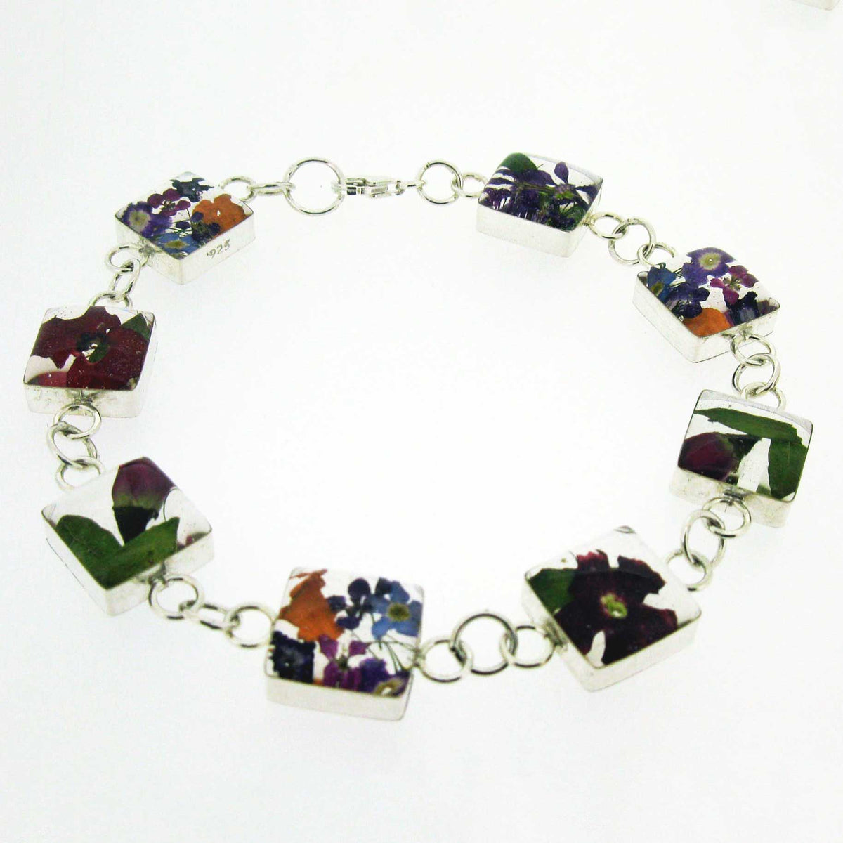 Handmade square links flower bracelet