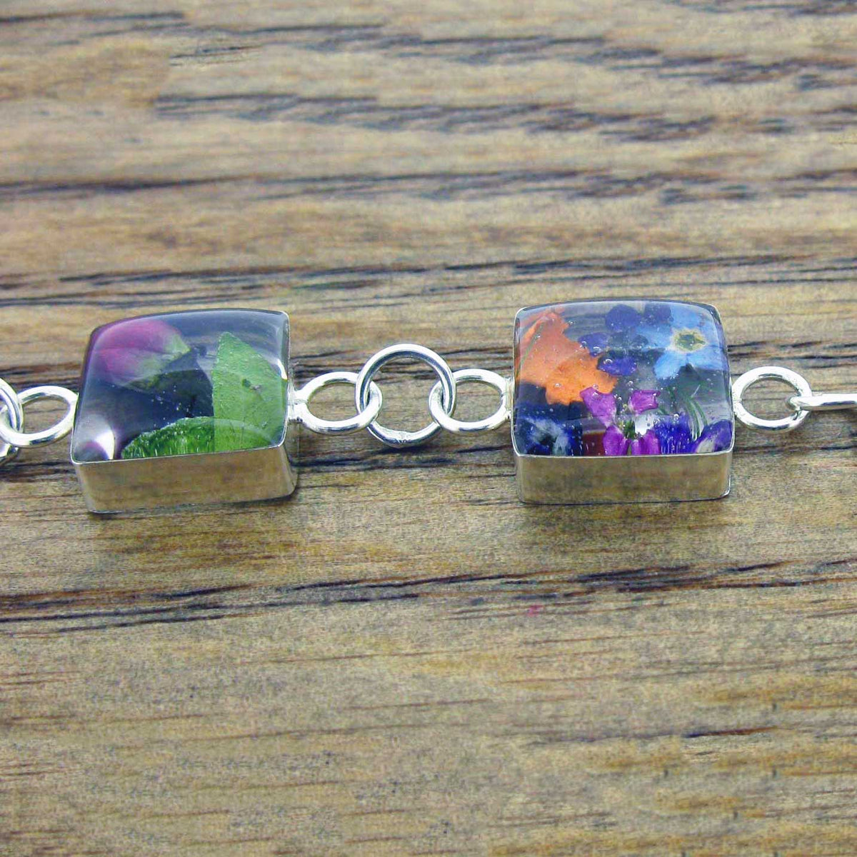Real pressed flowers silver bracelet