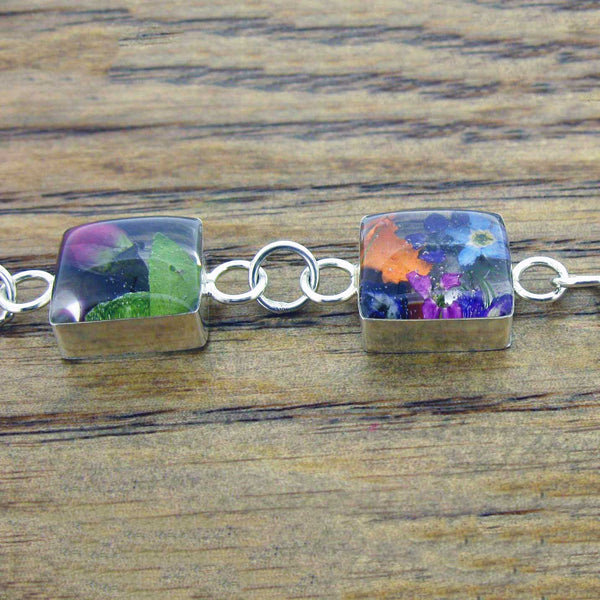 Real pressed flowers silver bracelet
