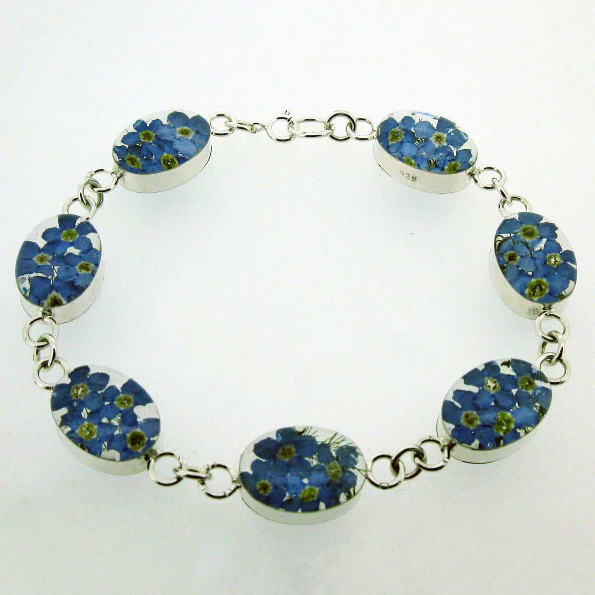 Sterling silver bracelet with real forget-me-not flowers